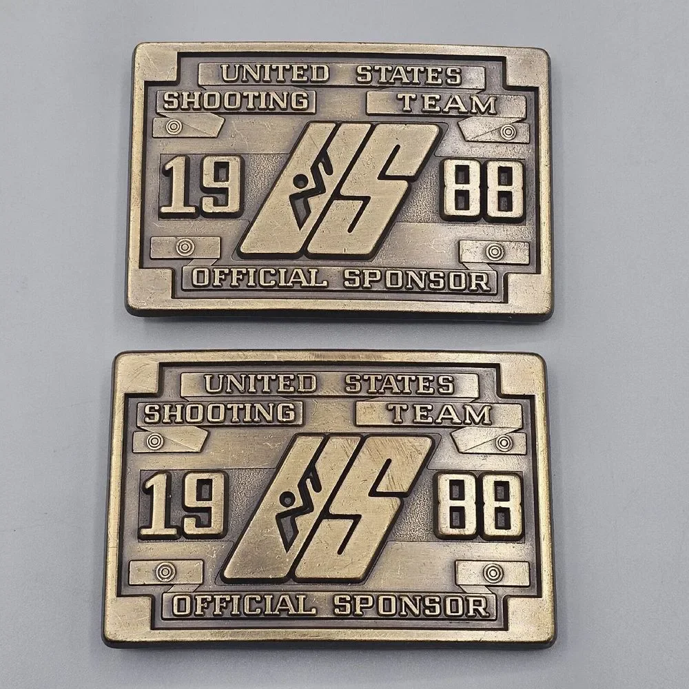 Vintage 1988 USA Olympic Belt Buckle (2) Brass Shooting Team Official Sponsor